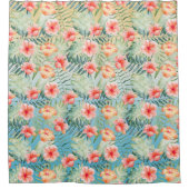 Yellow Aqua Pink Pfirsich Hibiskus Flora Duschvorhang (Vorderseite)