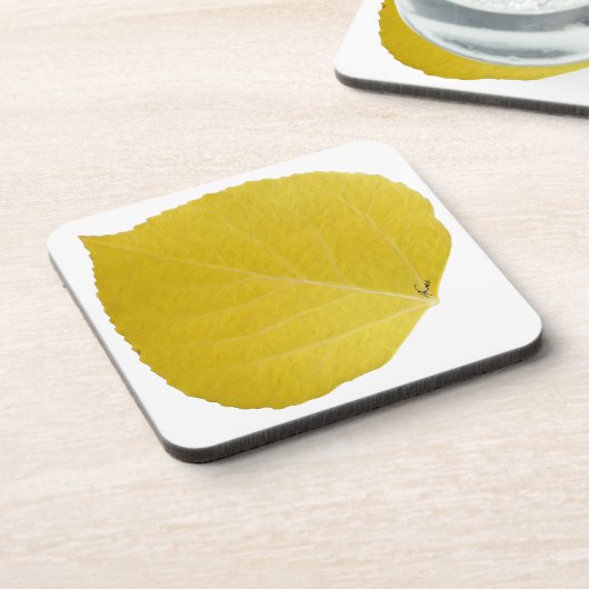 Yellow Aspen Leaf #5 Getränkeuntersetzer (Linke Seite)