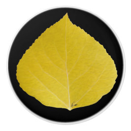 Yellow Aspen Leaf #5 Keramikknauf