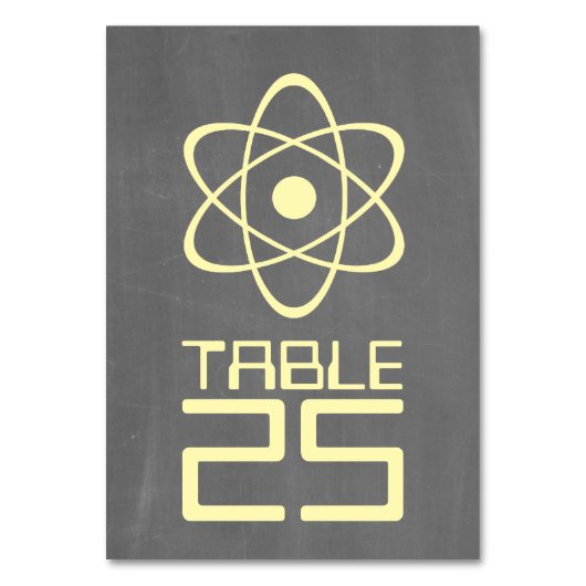 Yellow Atomic Chalkboard Table Card Tischnummer (Vorderseite)