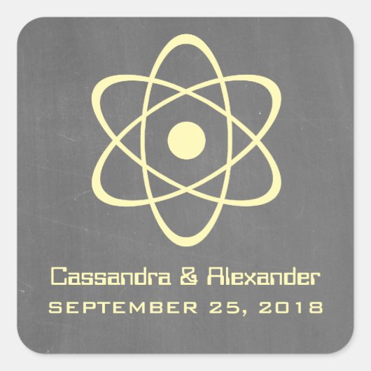 Yellow Atomic Chalkboard Wedding Stickers (Vorderseite)