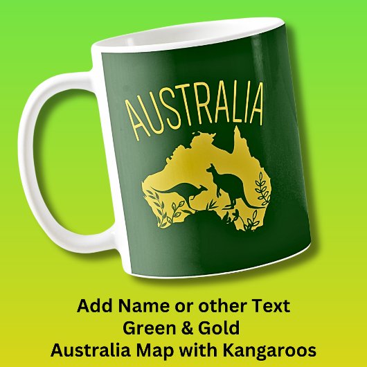 Yellow Australia Karte mit Kangaroos auf Dunkelgrü Kaffeetasse