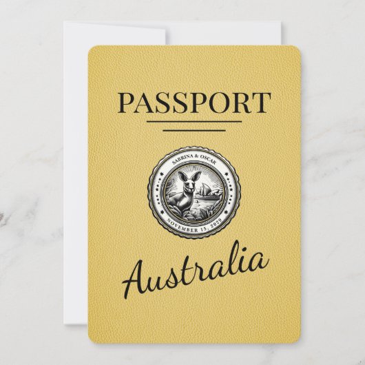 Yellow Australia Passport Save the Date (Vorderseite)