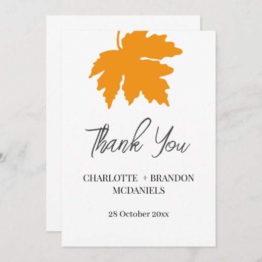 Yellow Autumn Maple Leaf Wedding Vielen Dank Dankeskarte (Vorne/Hinten)