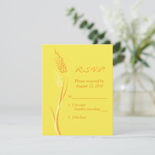 Yellow Autumn Wheat Wedding Response Card RSVP Karte (Stehend Vorderseite)