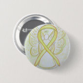 Yellow Awareness Ribbon Angel Art Button (Vorne & Hinten)
