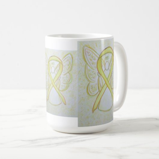 Yellow Awareness Ribbon Angel Art Tasse (VorderseiteRechts)