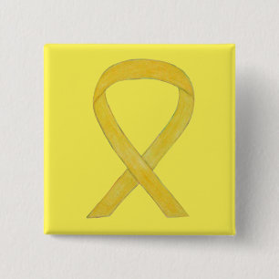 Yellow Awareness Ribbon Custom Art Buttone Button