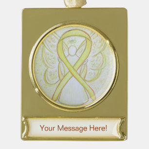 Yellow Awareness Ribbon Engel Art Banner-Ornament Gold