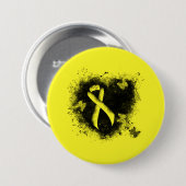 Yellow Awareness Ribbon Grunge Herz Button (Vorne & Hinten)