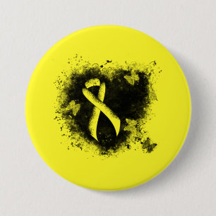 Yellow Awareness Ribbon Grunge Herz Button