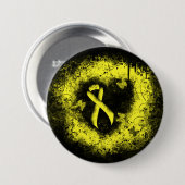 Yellow Awareness Ribbon Grunge Herz Button (Vorne & Hinten)