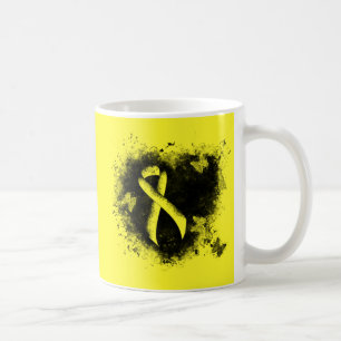 Yellow Awareness Ribbon Grunge Herz Kaffeetasse
