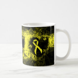 Yellow Awareness Ribbon Grunge Herz Kaffeetasse