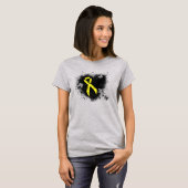 Yellow Awareness Ribbon Grunge Herz T-Shirt (Vorne ganz)