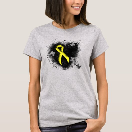 Yellow Awareness Ribbon Grunge Herz T-Shirt (Vorderseite)