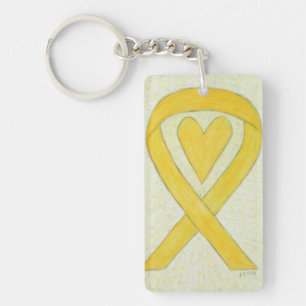 Yellow Awareness Ribbon Herz Custom Art Schlüssela Schlüsselanhänger