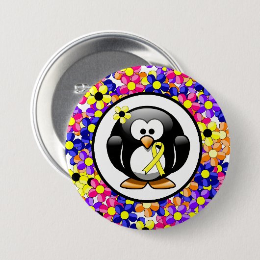 Yellow Awareness Ribbon Penguin Button (Vorne & Hinten)
