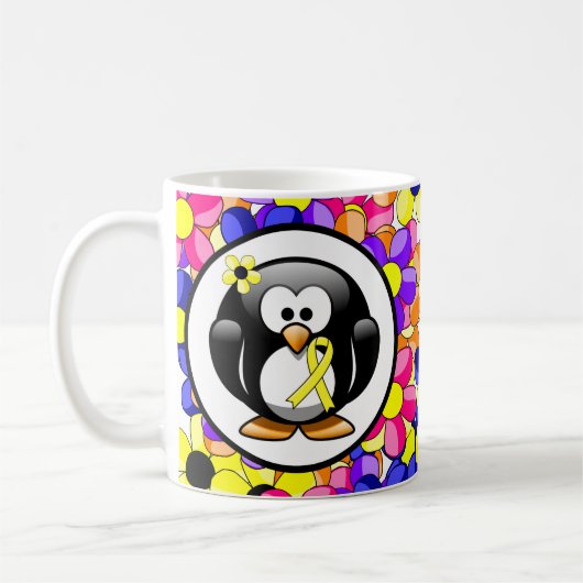 Yellow Awareness Ribbon Penguin Kaffeetasse (Links)