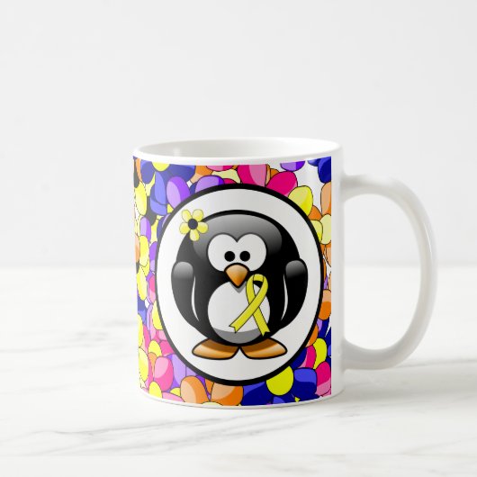 Yellow Awareness Ribbon Penguin Kaffeetasse (Rechts)