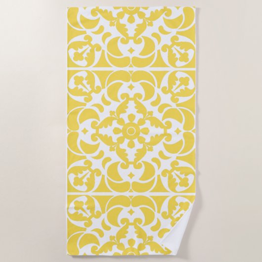 Yellow Azulejos Portugiesisches Mittelmeer Strandtuch (Vorderseite)