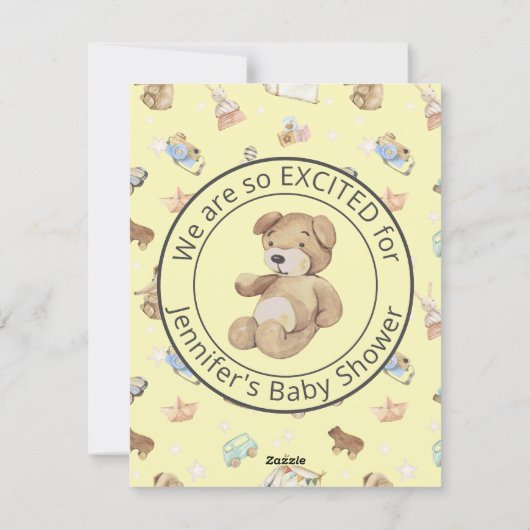 Yellow Baby Boy oder Girl Modern Baby Shower Einladung (Rückseite)