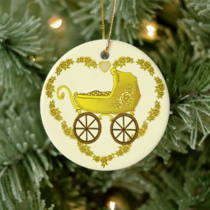 Yellow Baby Buggy Keramik Ornament