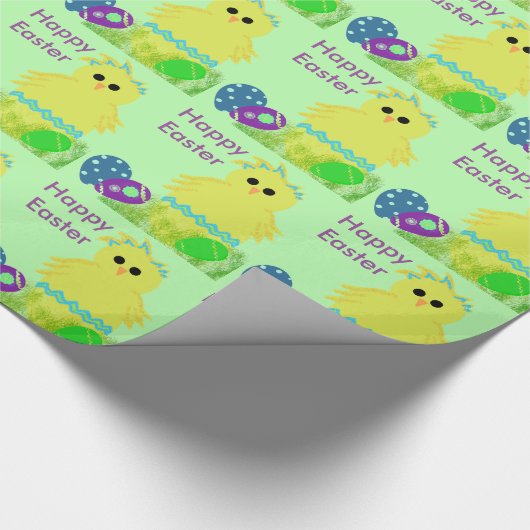 Yellow Baby Chick Blue Stripe Ostereier Geschenkpapier (Ecke)