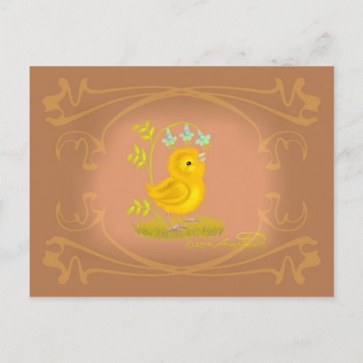 Yellow Baby Chick mit Bluebell Blume Postcard Postkarte (Vorderseite)