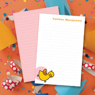 Yellow Baby Duck Pink Dot Kid's Danke Briefpapier