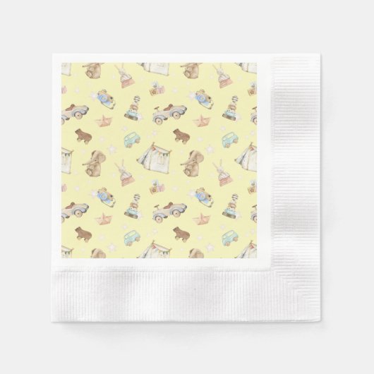 Yellow Baby Dusche Vintag Toys Coin Cocktail Serviette (Vorderseite)