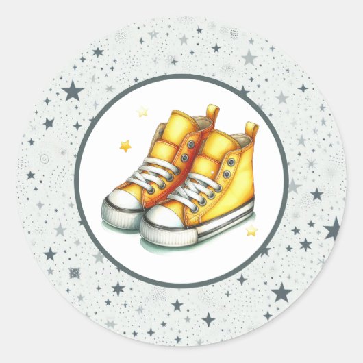 Yellow Baby High Tops Babydusche Runder Aufkleber (Vorderseite)