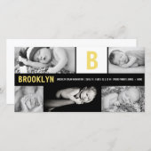 Yellow Baby Monogram 5 Foto Collage Moderne Geburt Ankündigung (Vorne/Hinten)