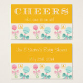 Yellow Baby Rattle Baby Shower Drink Ticket (Vorne & Hinten)