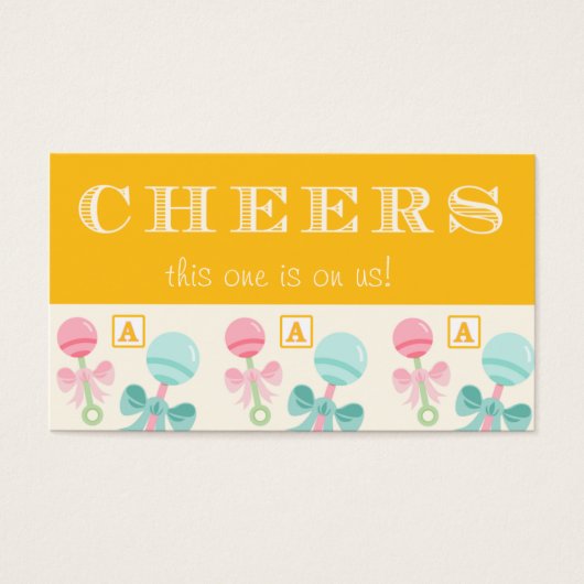 Yellow Baby Rattle Baby Shower Drink Ticket (Vorderseite)