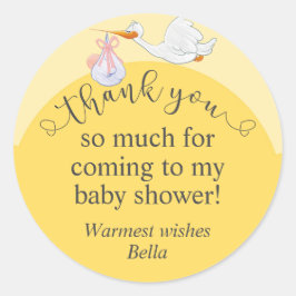Yellow Baby Shower Storch Vielen Dank Sticker
