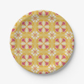 yellow back & symmetrical pink floral pattern pappteller (Vorderseite)