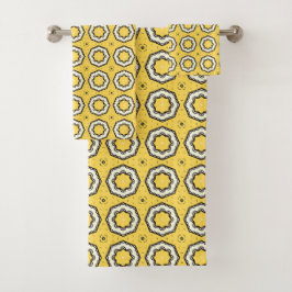 Yellow background black and white floral motif badhandtuch set