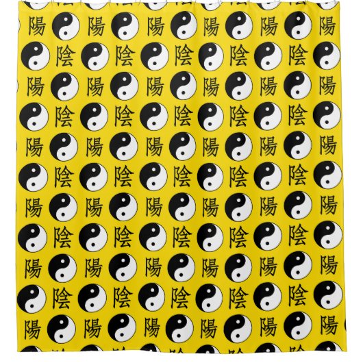 Yellow Background Chinesisches Yinyang-Muster Duschvorhang (Vorderseite)