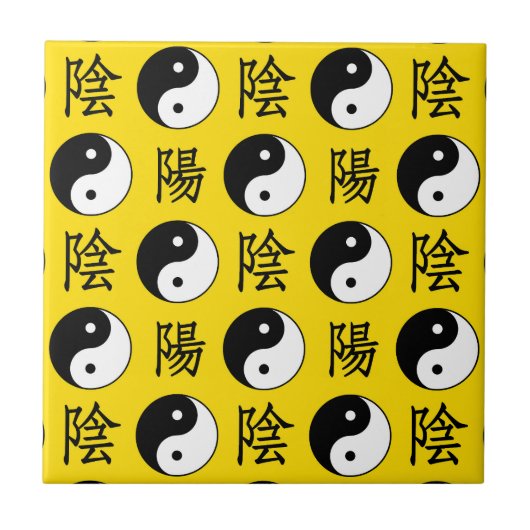 Yellow Background Chinesisches Yinyang-Muster Fliese (Vorderseite)