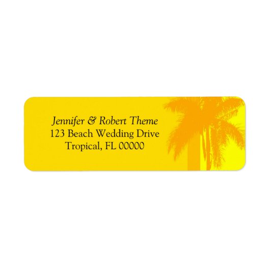 Yellow Background Palm Tree DIY Wedding Labels (Vorne)