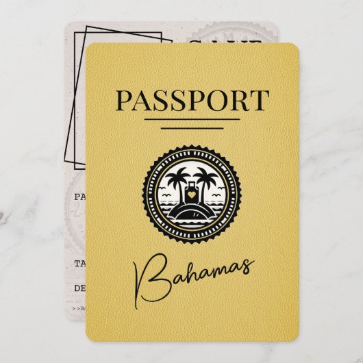 Yellow Bahamas Passport Save the Date (Vorne/Hinten)