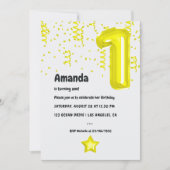 Yellow Balloon 1. Geburtstagsfeier Party Einladung (Vorderseite)