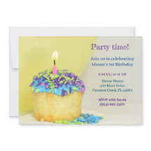 Yellow Balloon blue cupcake Birthday Einladung