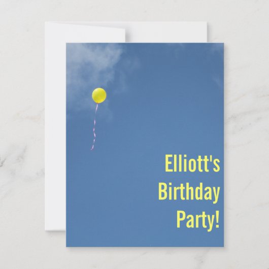 Yellow Balloon Blue Sky Geburtstagsparty Einladung (Vorderseite)