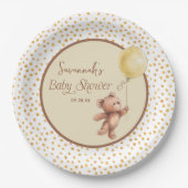 Yellow Balloon Teddy Bear Baby Shower Paper Plate Pappteller (Vorderseite)