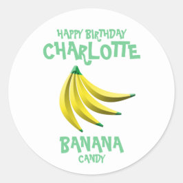 Yellow Banana Candy Happy Birthday Runder Aufkleber
