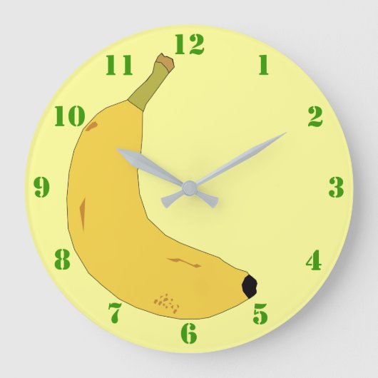 YELLOW BANANA IM POP ART STYLE MIT GRÜNEN ZAHLEN GROßE WANDUHR (Vorderseite)
