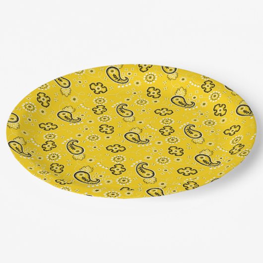 Yellow Bandana Cowboy Rustikales, modernes Abenteu Pappteller (Schrägansicht)