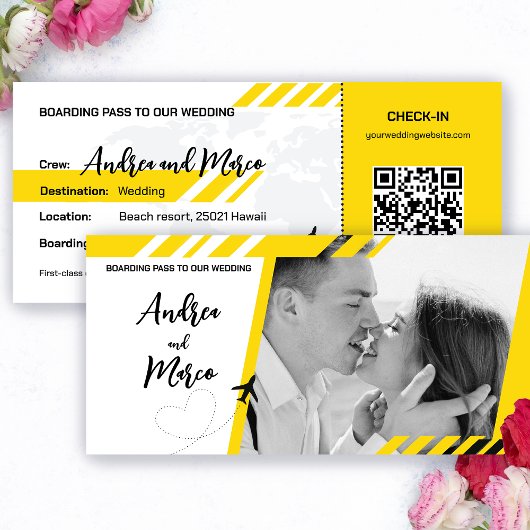 Yellow Beach Boarding Pass Einladung Hochzeit